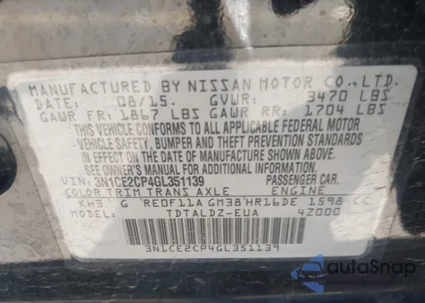 2016 Nissan Versa Note S from USA, damaged, VIN 3N1CE2CP4GL351139